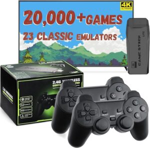 LIUWEI New Retro Gaming Console & Game Stick Pro - 20,000+ Classic Video Games, 23 Emulators, Dual Wireless Controllers, 4K HDMI Output, Plug & Play, Compatible with TV, PC, Projector, 64GB