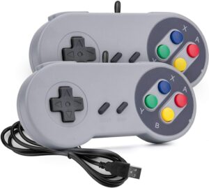 Rii Classic Retro USB Wired Game Controller for PC Gaming, Grey, 2 Pack | Game Emulator Controller, Compatible with Raspberry Pi, Windows, Mac, Linux, Android, Ergnomic design, plug and play